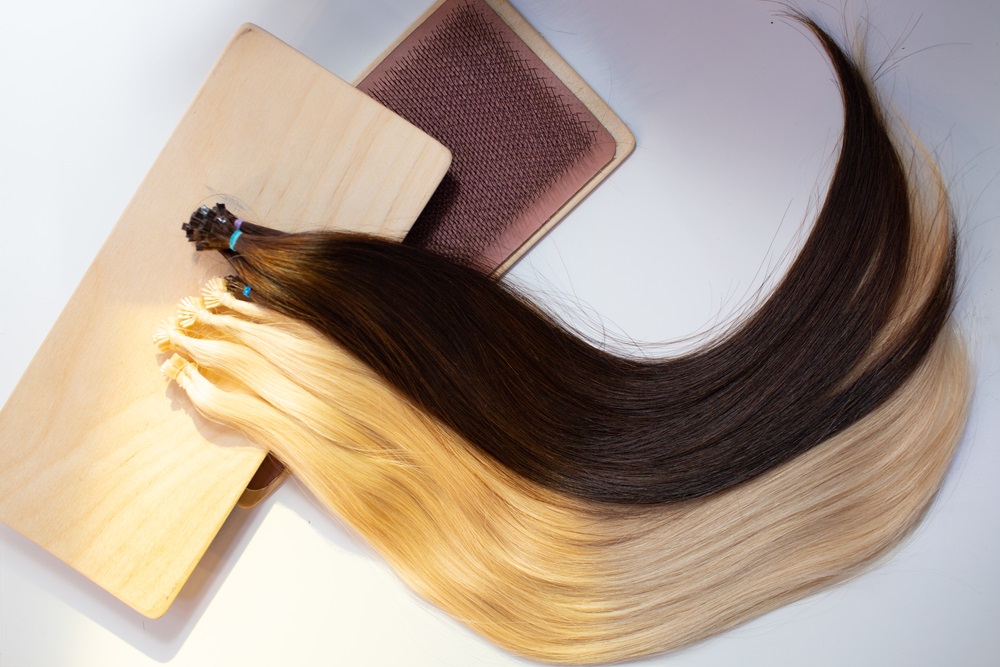 Close-up of micro ring hair extensions showing attachment points for durability.